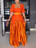 Square-Neck Contrast Patchwork Slim Long Party Evening Dress