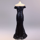 Off-Shoulder Slim Fit Sequin Fishtail Long Formal Party Evening Dress