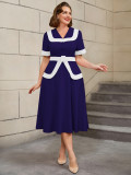 High-Waist Contrast Color A-Line Plus Size Formal Party Cocktail Dress