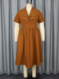 Plus Size Turned-Down Collar Lace-Up Bow Decoration A-Line Dress
