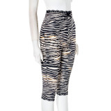 Women Summer Sexy Lace Leopard Print Capri Pants