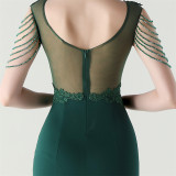 Women lace Beaded Lace-Up Formal Party evening dress
