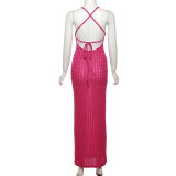 Spring Women's Strap Low-Back Sexy Chic Solid Color Long Dress