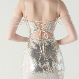 Women cross Lace-Up fishtail evening dress Formal Party evening dress