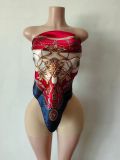 Fashionable Women's Print Sexy Strapless Two Piece Shorts Set