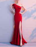 Women Summer Formal One Shoulder Shoulder High Slit Mermaid Evening Dress
