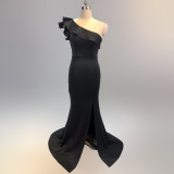 Women Summer Formal One Shoulder Shoulder High Slit Mermaid Evening Dress