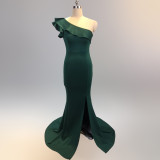 Women Summer Formal One Shoulder Shoulder High Slit Mermaid Evening Dress