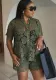 Women's Summer Lace Stand-Collar Short-Sleeve High-Waist Two-Piece Shorts Set