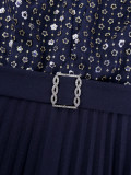 Mesh Patchwork Sequins Round-Neck Pleated A-Line Dress