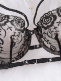 Women mesh rose embroidery Sexy Lingerie Set