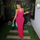 Spring Women's Strap Low-Back Sexy Chic Solid Color Long Dress