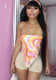 Fashionable Women's Print Sexy Strapless Two Piece Shorts Set