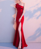 Women Summer Formal One Shoulder Shoulder High Slit Mermaid Evening Dress