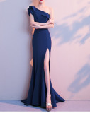 Women Summer Formal One Shoulder Shoulder High Slit Mermaid Evening Dress