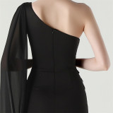 Women Tulle Shawl Beaded Tube Embroidery One Shoulder Evening Dress​