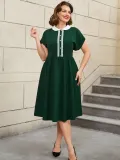 Plus Size Retro Peter Pan Collar Cocktail Elegant A-Line Dress