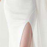 Women Tulle Shawl Beaded Tube Embroidery One Shoulder Evening Dress​