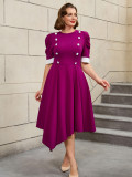 Plus Size Contrast Color Round-Neck Short-Sleeve Elegant Party Cocktail A-Line Dress