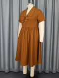Plus Size Turned-Down Collar Lace-Up Bow Decoration A-Line Dress