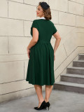 Plus Size Retro Peter Pan Collar Cocktail Elegant A-Line Dress