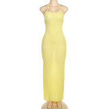 Spring Women's Strap Low-Back Sexy Chic Solid Color Long Dress