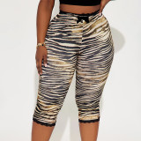 Women Summer Sexy Lace Leopard Print Capri Pants