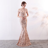Off-Shoulder Slim Fit Sequin Fishtail Long Formal Party Evening Dress