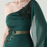 Women Tulle Shawl Beaded Tube Embroidery One Shoulder Evening Dress​