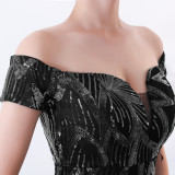 Off-Shoulder Slim Fit Sequin Fishtail Long Formal Party Evening Dress