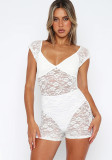 Women's Summer Fashion Sexy Tight-Fitting See-Through Lace Short Jumpsuit