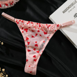 Women Sexy Lace See-Through Heart-shaped flocking Sexy Lingerie Two Piece Set