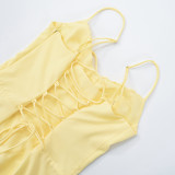 Women Lace Gathered Suspender Lace-Up Dress