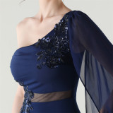 Women Tulle Shawl Beaded Tube Embroidery One Shoulder Evening Dress​