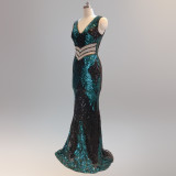 Sequin Slim Deep V Flower Women's Party Evening Dress