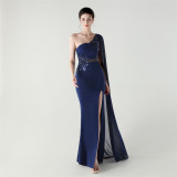 Women Tulle Shawl Beaded Tube Embroidery One Shoulder Evening Dress​
