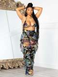 Sexy Women's Fashion Print Mesh Three-Piece Swimsuit
