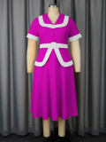 High-Waist Contrast Color A-Line Plus Size Formal Party Cocktail Dress