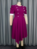 Plus Size Contrast Color Round-Neck Short-Sleeve Elegant Party Cocktail A-Line Dress