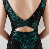 Sequin Slim Deep V Flower Women's Party Evening Dress