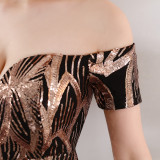 Off-Shoulder Slim Fit Sequin Fishtail Long Formal Party Evening Dress