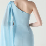Women Tulle Shawl Beaded Tube Embroidery One Shoulder Evening Dress​