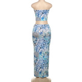 Summer Fashion Strapless Tie-Dye Print Two-Piece Skirt Set