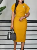 Plus Size African Round-Neck Short-Sleeve Chic Elegant Ol Bodycon Dress