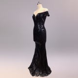 Off-Shoulder Slim Fit Sequin Fishtail Long Formal Party Evening Dress