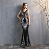 Sequin Slim Deep V Flower Women's Party Evening Dress