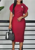 Plus Size African Round-Neck Short-Sleeve Chic Elegant Ol Bodycon Dress