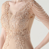 Women lace Beaded Lace-Up Formal Party evening dress