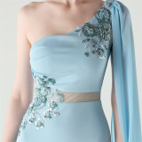 Women Tulle Shawl Beaded Tube Embroidery One Shoulder Evening Dress​