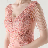 Women lace Beaded Lace-Up Formal Party evening dress